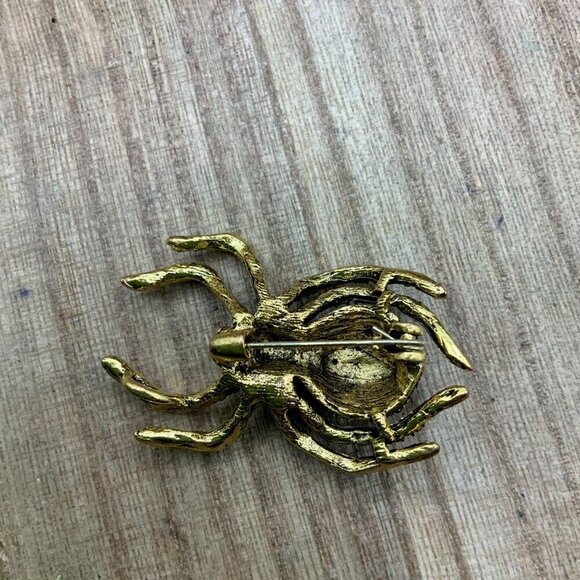 Spider Insect Black Red Rhinestone Gold Tone Brooch Pendant - Picture 3 of 8